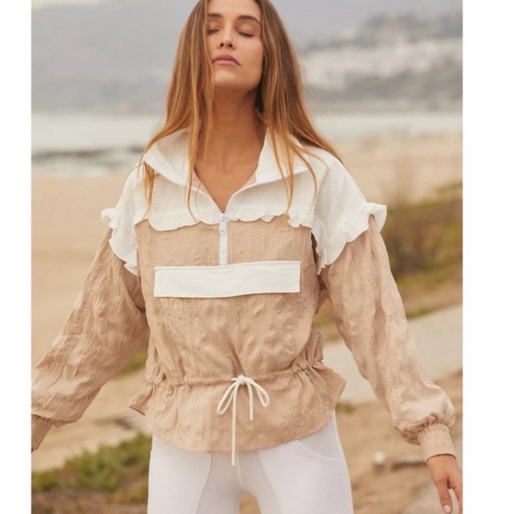 FP movement tan & white frill jacket